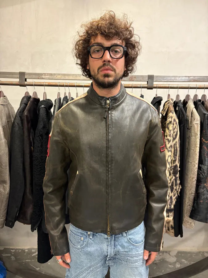 2000s Armani Biker Relief Leather Jacket (M/L) XyebJvK 1