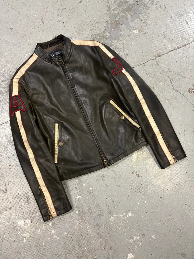 2000s Armani Biker Relief Leather Jacket (M/L) XyebJvK 3