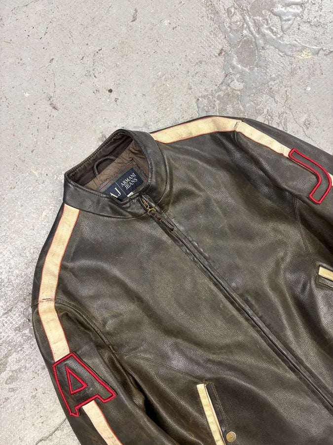 2000s Armani Biker Relief Leather Jacket (M/L) XyebJvK 6