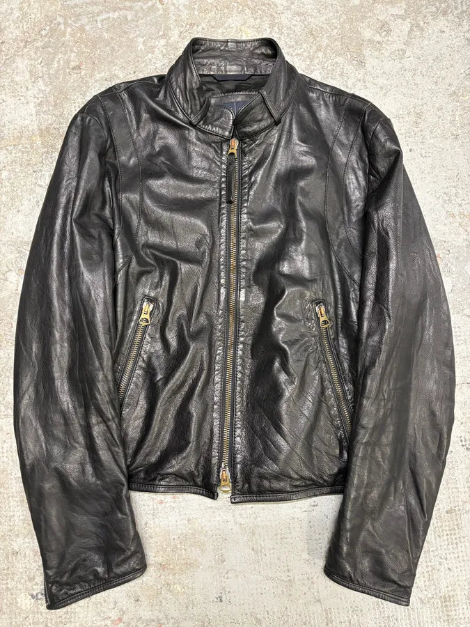 2000s Armani Black & Olive Tactical Biker Leather Jacket (S/M) xRRNibk 0