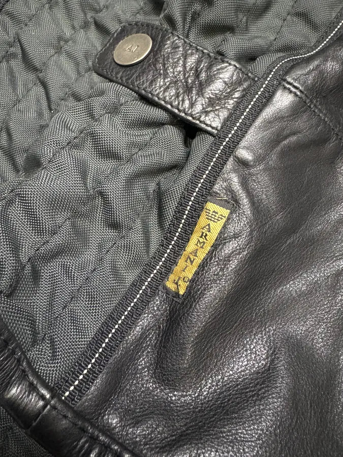 2000s Armani Black & Olive Tactical Biker Leather Jacket (S/M) xRRNibk 10