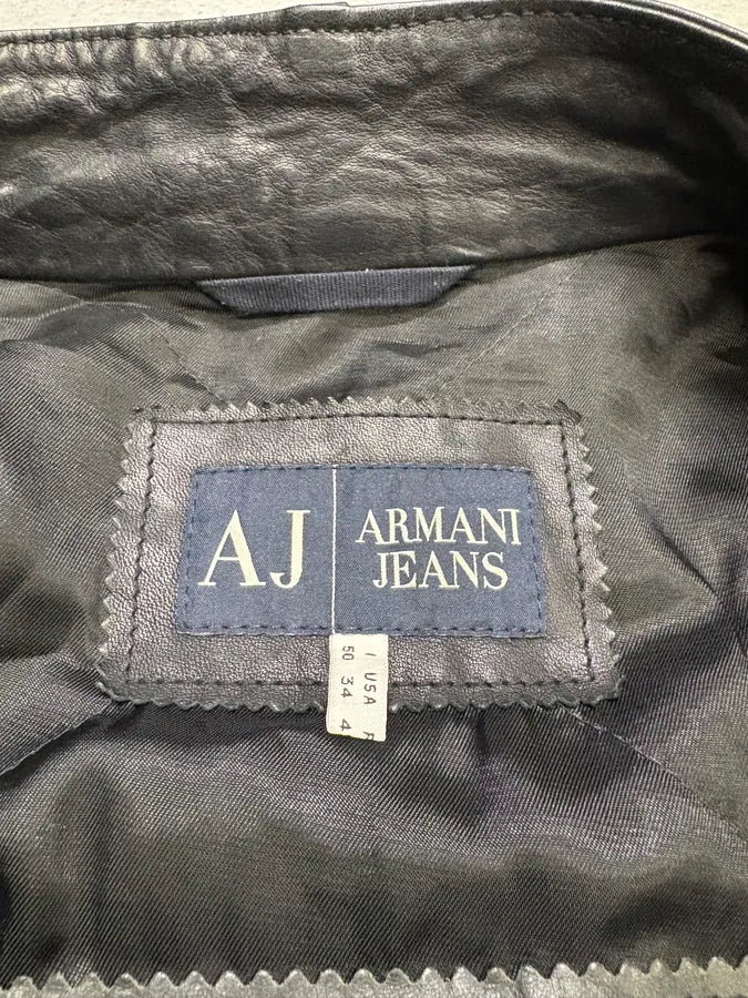 2000s Armani Black & Olive Tactical Biker Leather Jacket (S/M) xRRNibk 11