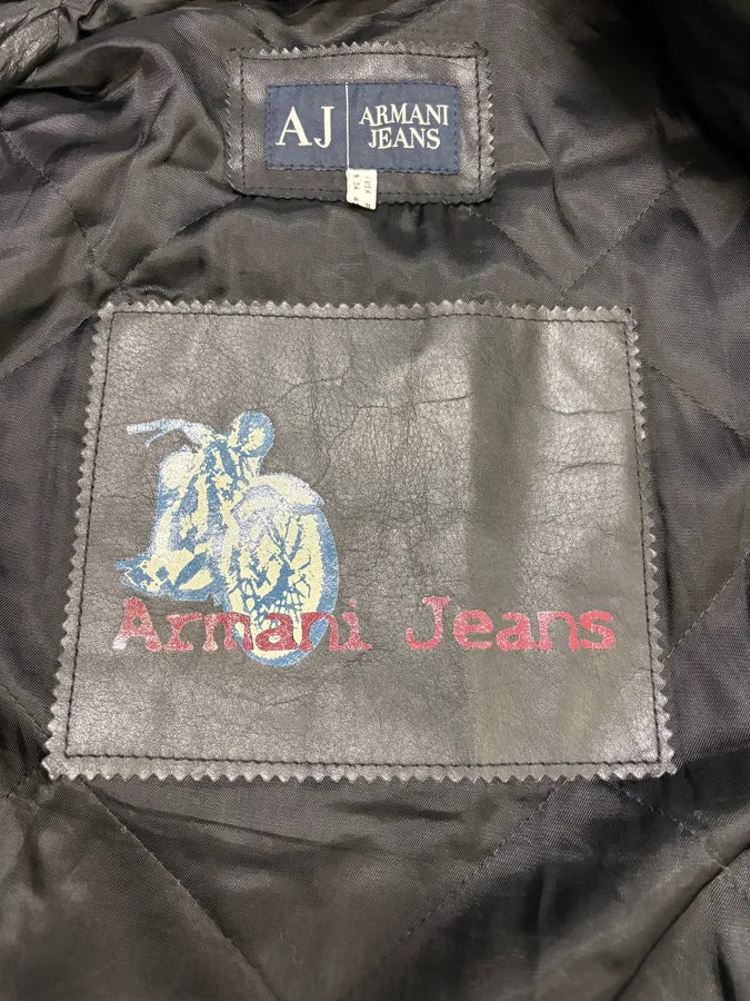 2000s Armani Black & Olive Tactical Biker Leather Jacket (S/M) xRRNibk 12