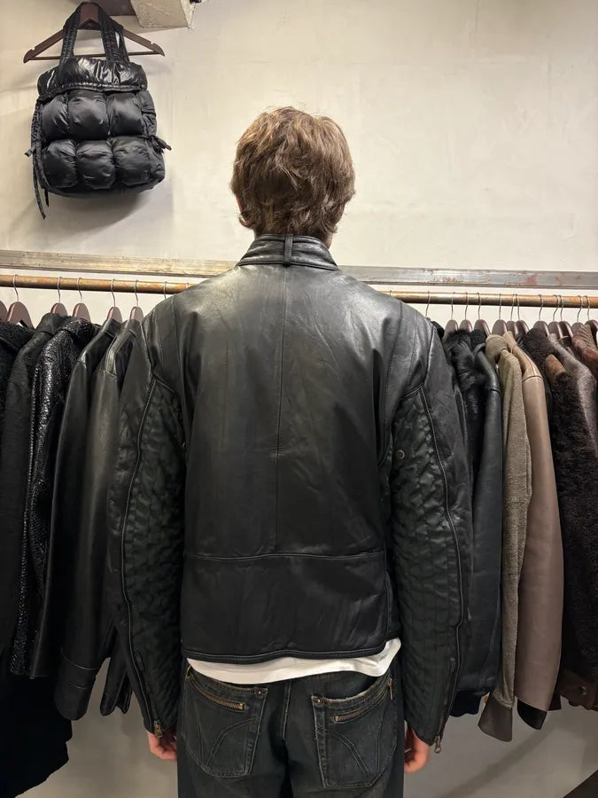 2000s Armani Black & Olive Tactical Biker Leather Jacket (S/M) xRRNibk 2