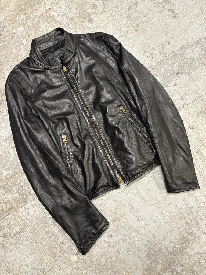 2000s Armani Black & Olive Tactical Biker Leather Jacket (S/M) xRRNibk 3