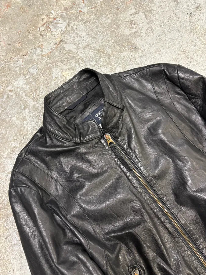 2000s Armani Black & Olive Tactical Biker Leather Jacket (S/M) xRRNibk 4