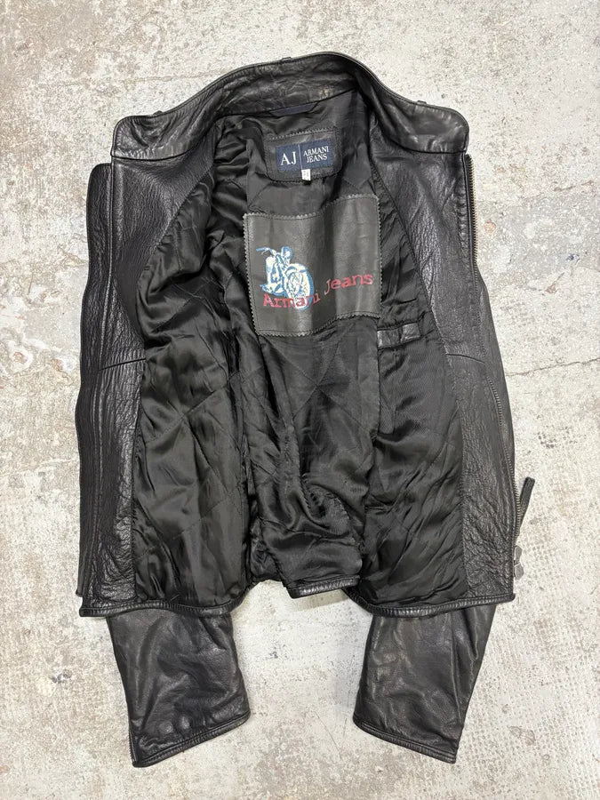 2000s Armani Black & Olive Tactical Biker Leather Jacket (S/M) xRRNibk 6