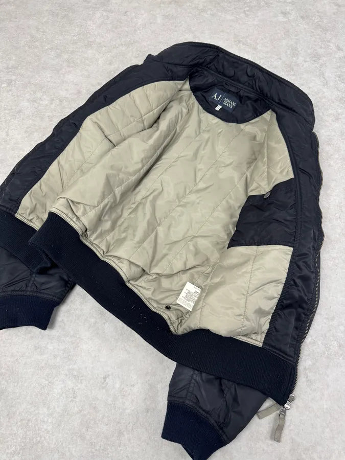 2000s Armani Black Aero Relaxed Bomber Jacket XoDXPjj 7