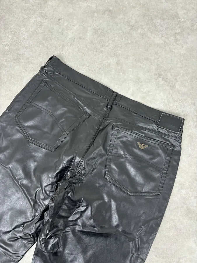 2000s Armani Black Avant-Garde Faux Leather Pants Hkdyopn 6