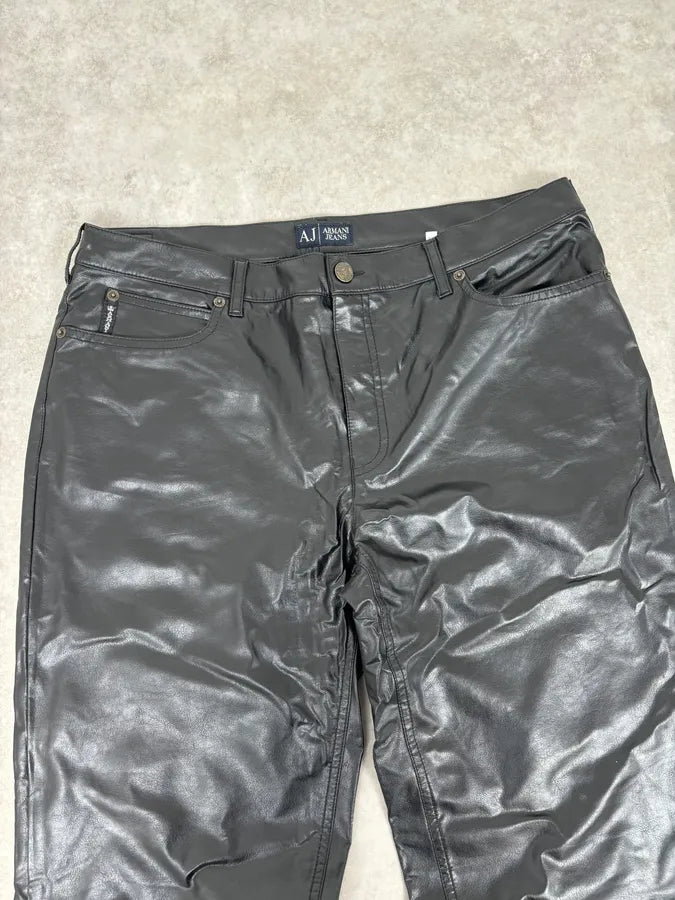 2000s Armani Black Avant-Garde Faux Leather Pants Hkdyopn 4