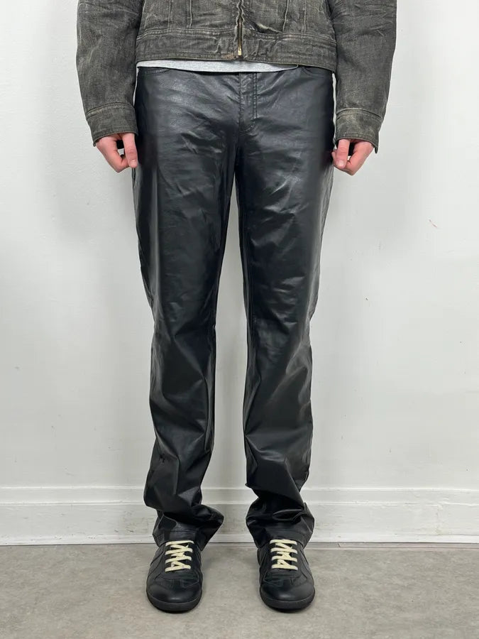 2000s Armani Black Avant-Garde Faux Leather Pants Hkdyopn 1