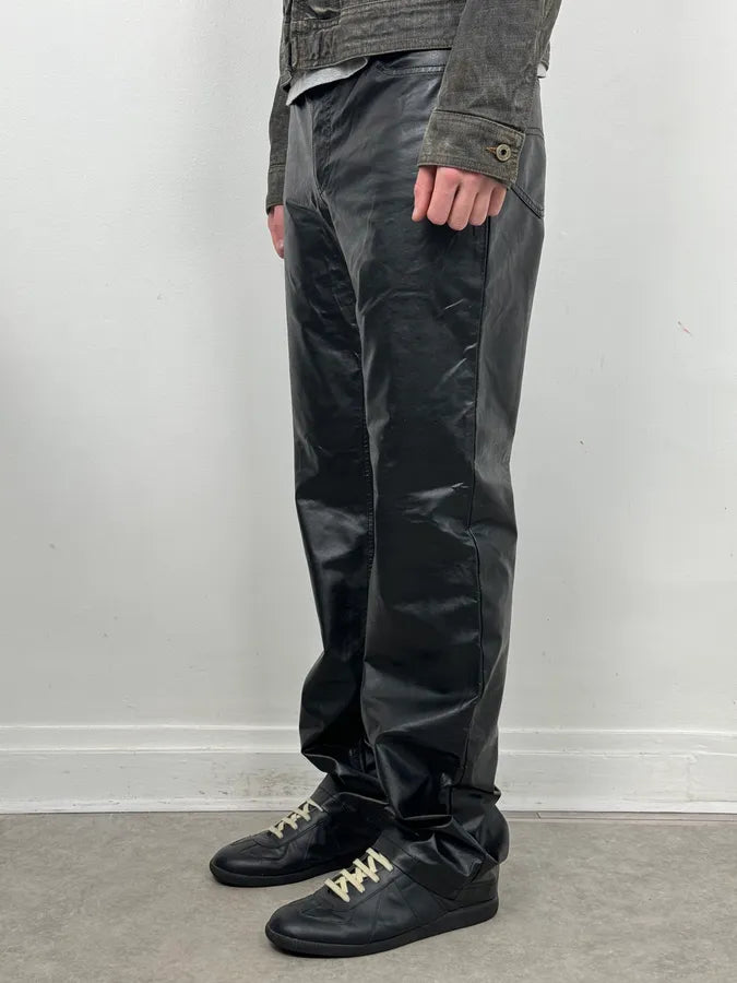 2000s Armani Black Avant-Garde Faux Leather Pants Hkdyopn 2