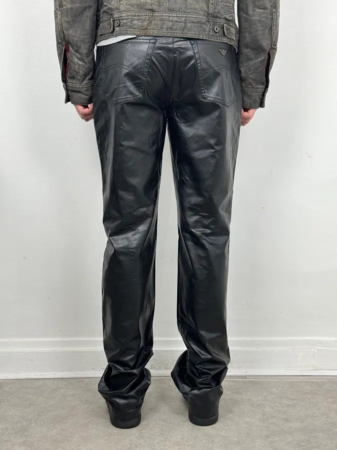 2000s Armani Black Avant-Garde Faux Leather Pants Hkdyopn 3