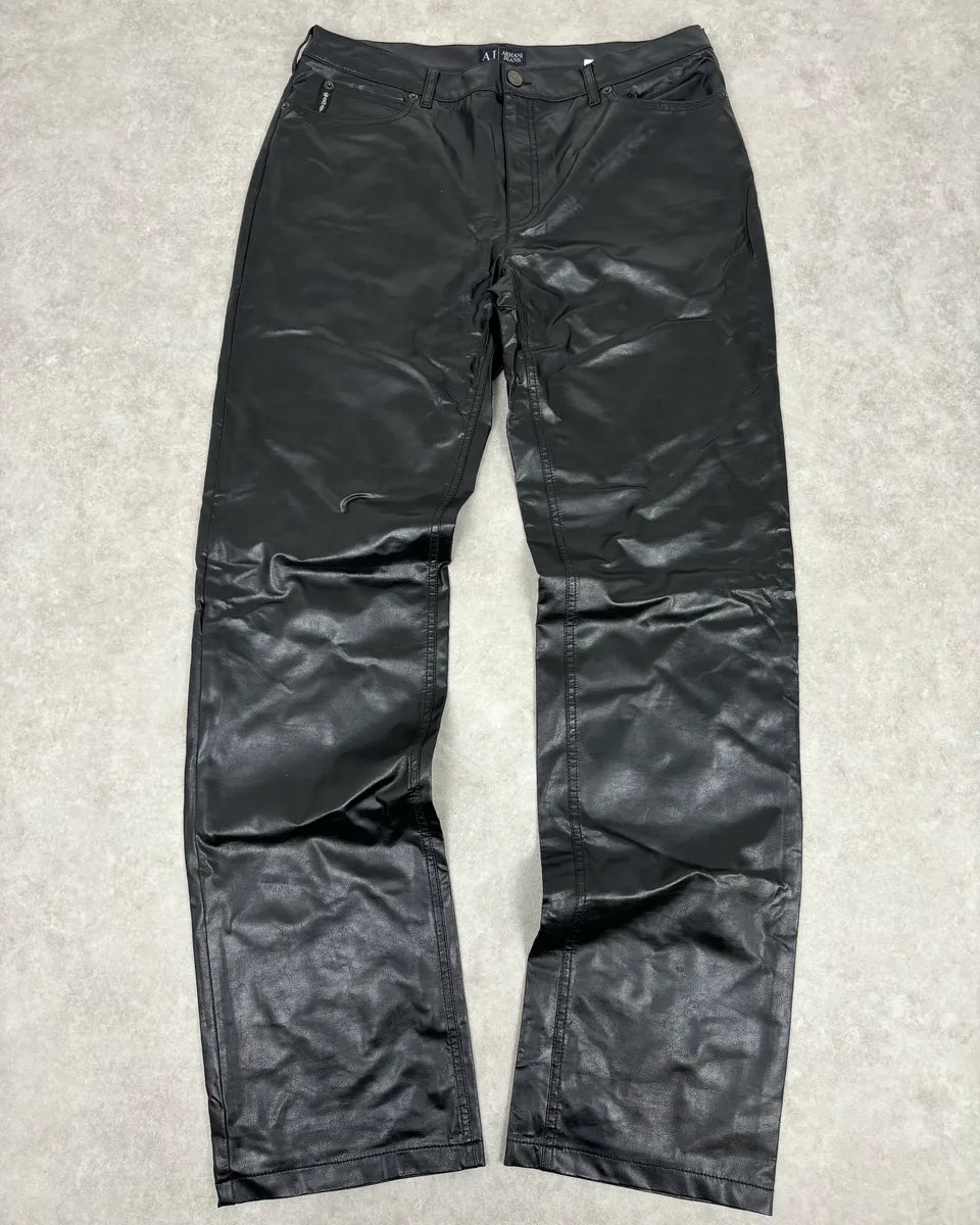 2000s Armani Black Avant-Garde Faux Leather Pants Hkdyopn 0