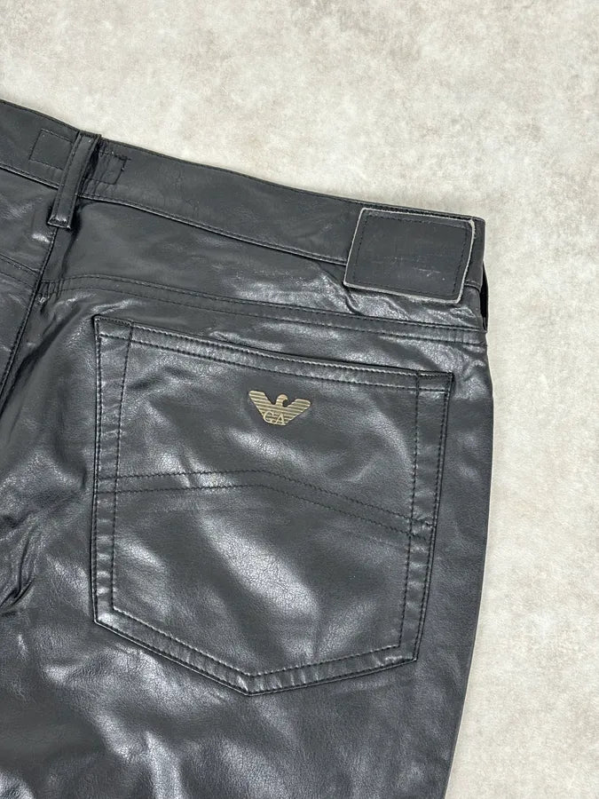 2000s Armani Black Avant-Garde Faux Leather Pants Hkdyopn 8