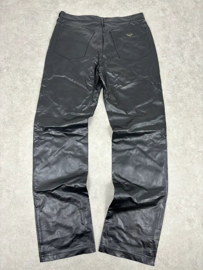 2000s Armani Black Avant-Garde Faux Leather Pants Hkdyopn 5