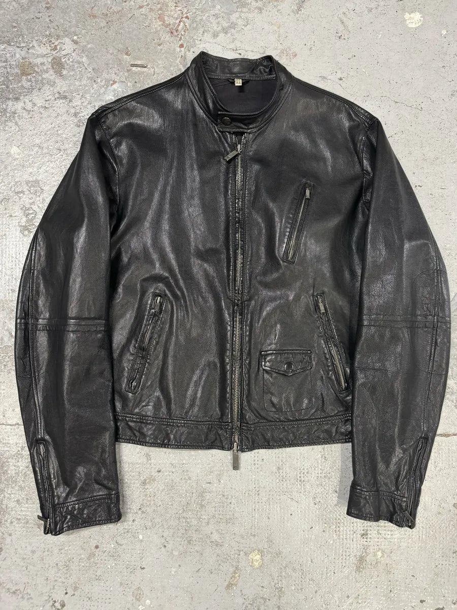 2000s Armani Black Biker Leather Jacket XtWjWtH 0
