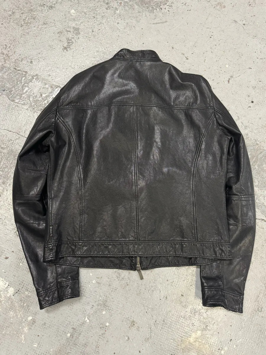 2000s Armani Black Biker Leather Jacket XtWjWtH 1