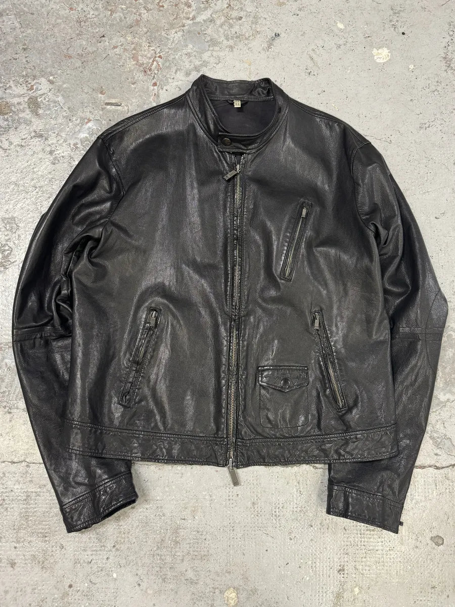 2000s Armani Black Biker Leather Jacket XtWjWtH 2