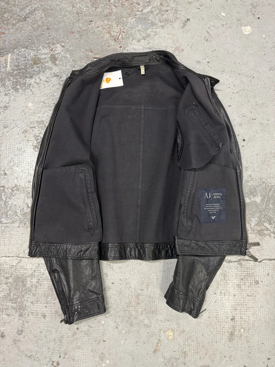 2000s Armani Black Biker Leather Jacket XtWjWtH 4