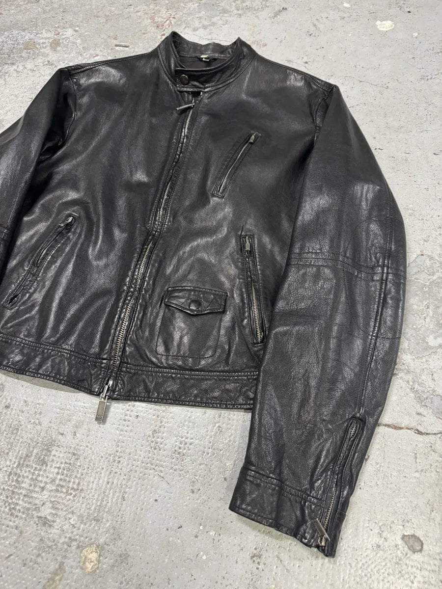 2000s Armani Black Biker Leather Jacket XtWjWtH 5