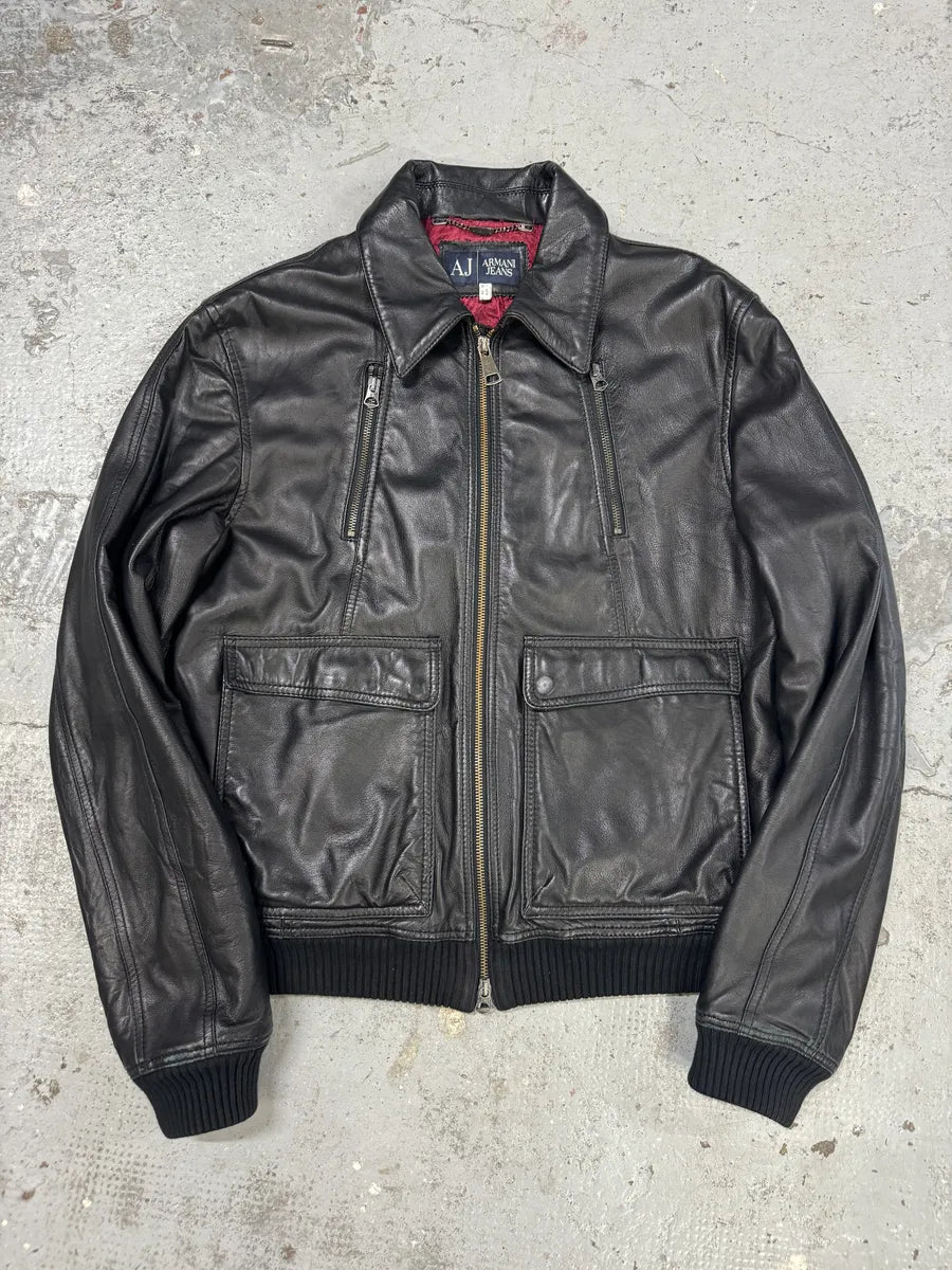 2000s Armani Black Biker Leather Jacket xuNlDdF 0