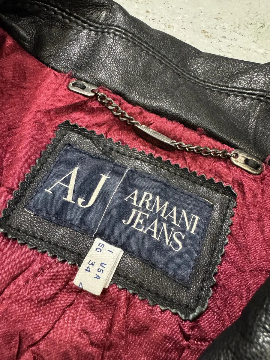 2000s Armani Black Biker Leather Jacket xuNlDdF 10