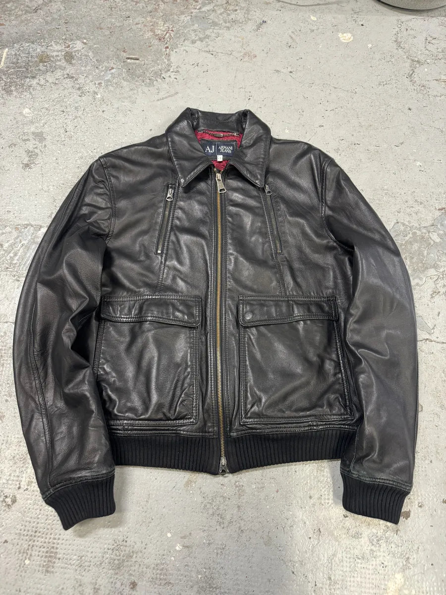 2000s Armani Black Biker Leather Jacket xuNlDdF 4