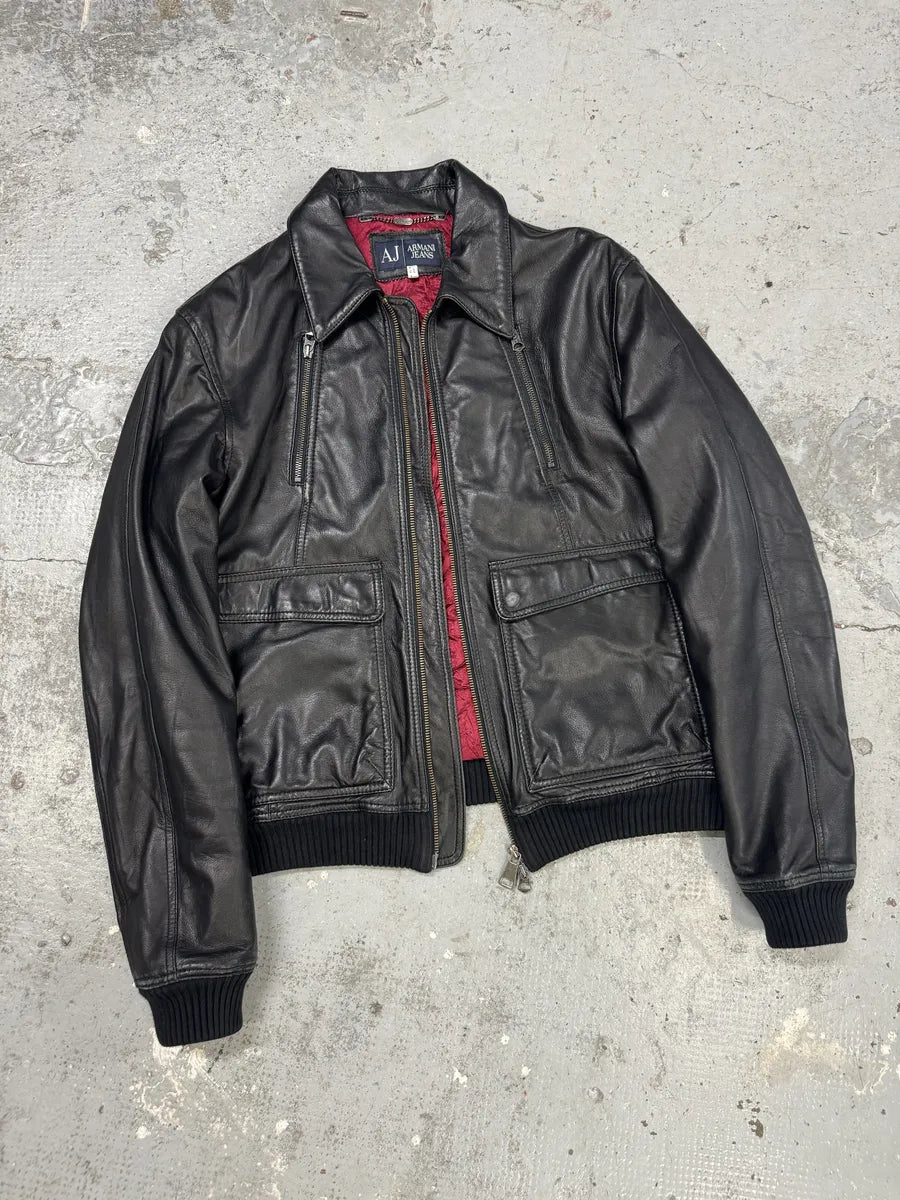 2000s Armani Black Biker Leather Jacket xuNlDdF 5