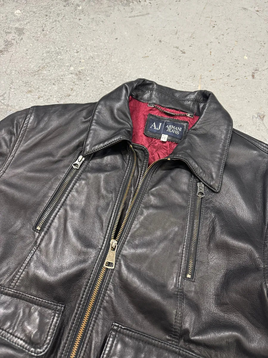 2000s Armani Black Biker Leather Jacket xuNlDdF 6