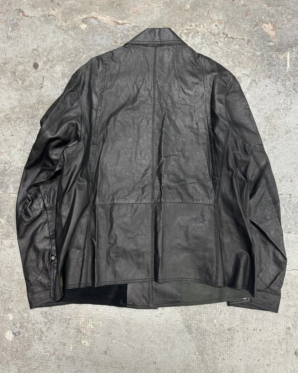 2000s Armani Black Buttoned Leather Jacket WnUjosx 1