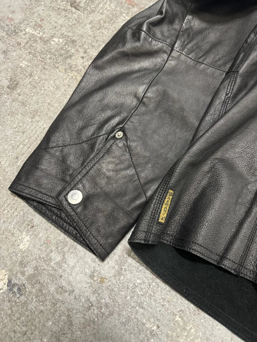 2000s Armani Black Buttoned Leather Jacket WnUjosx 3