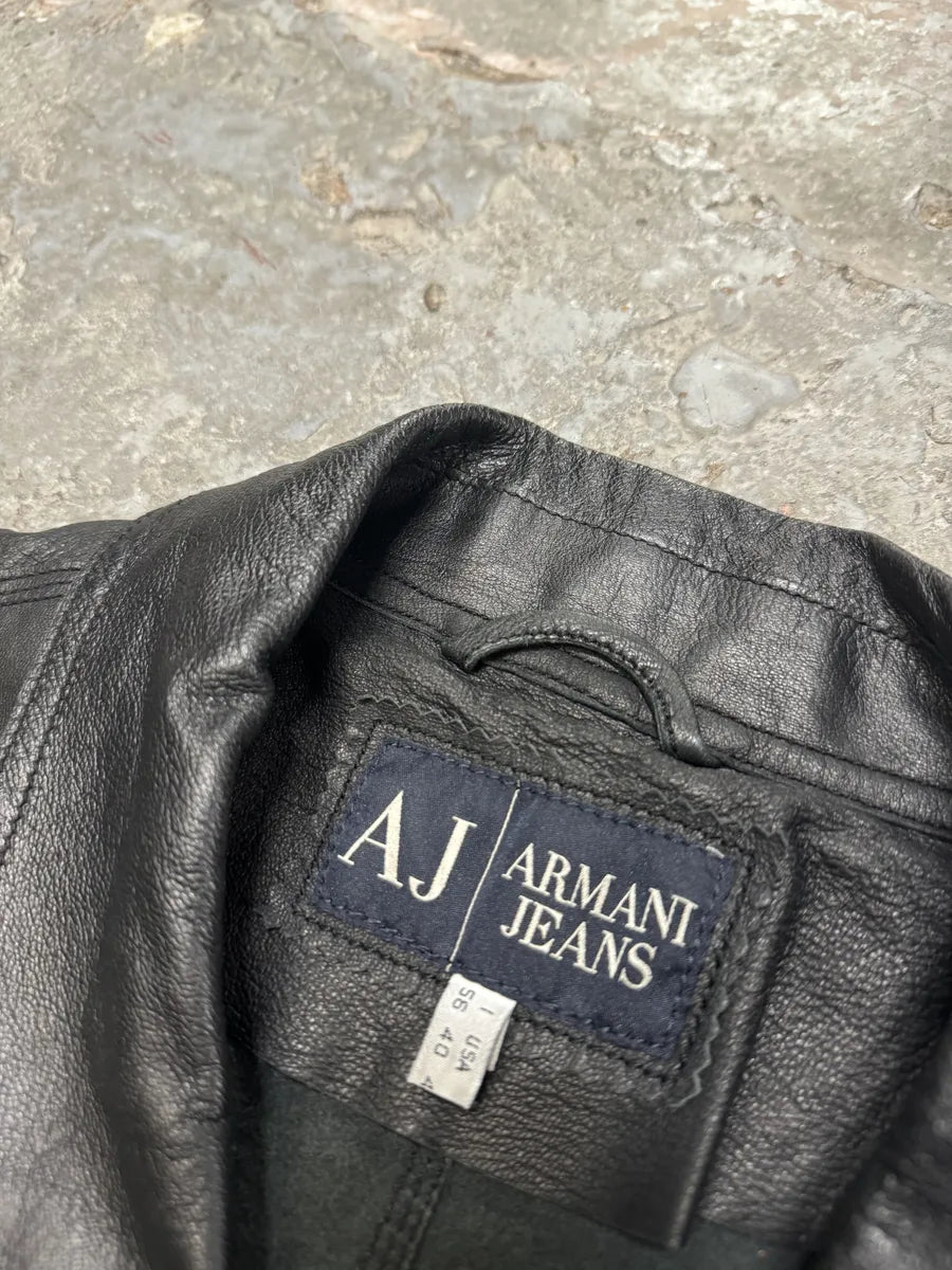 2000s Armani Black Buttoned Leather Jacket WnUjosx 4