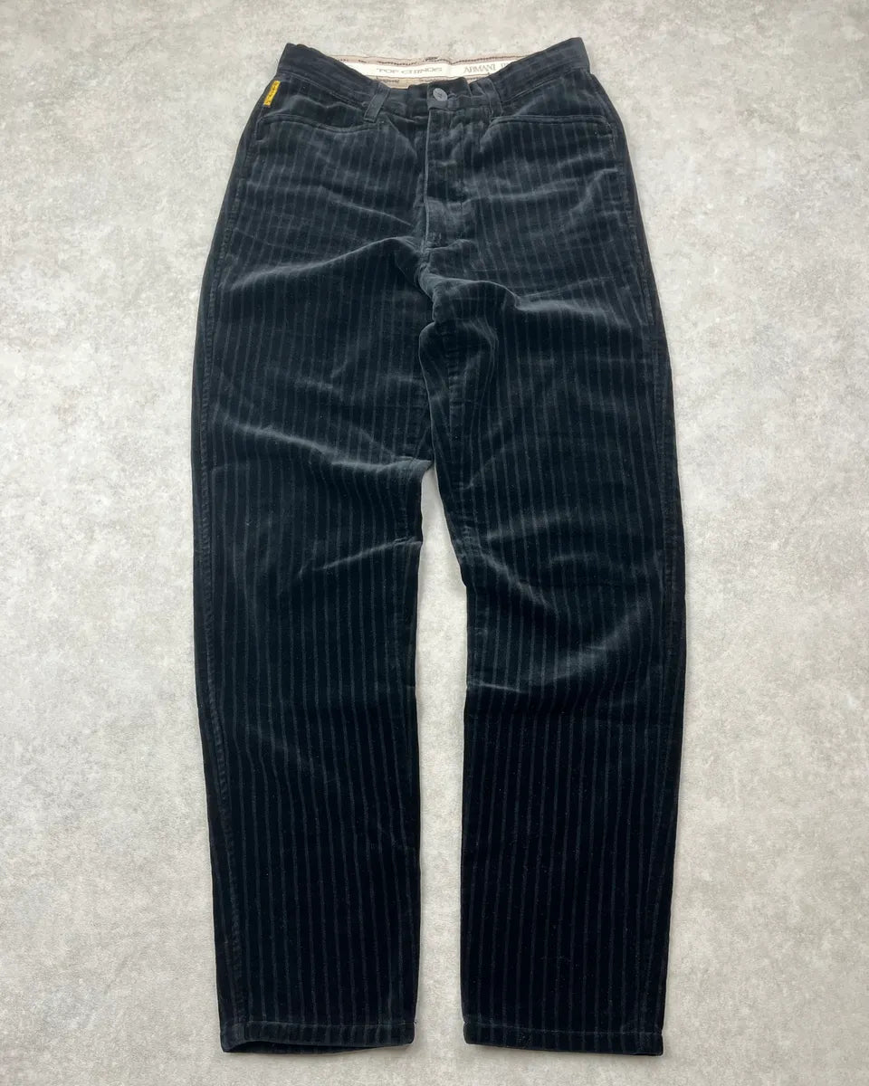 2000s Armani Black Corduroy Pinstriped Pants YuwkVxK 0