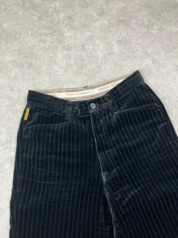 2000s Armani Black Corduroy Pinstriped Pants YuwkVxK 4