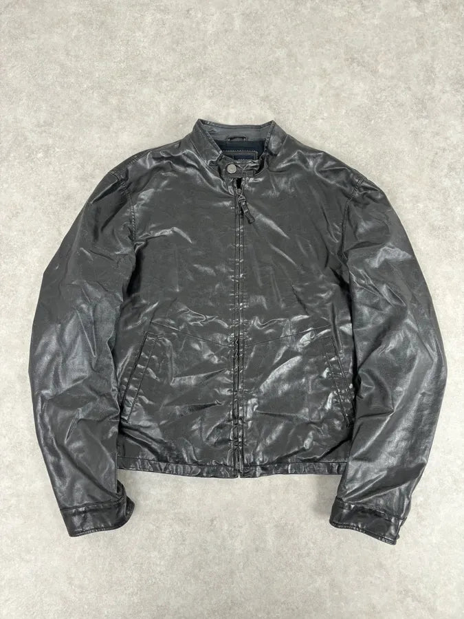 2000s Armani Black Eco Leather Biker Jacket vasODUd 0