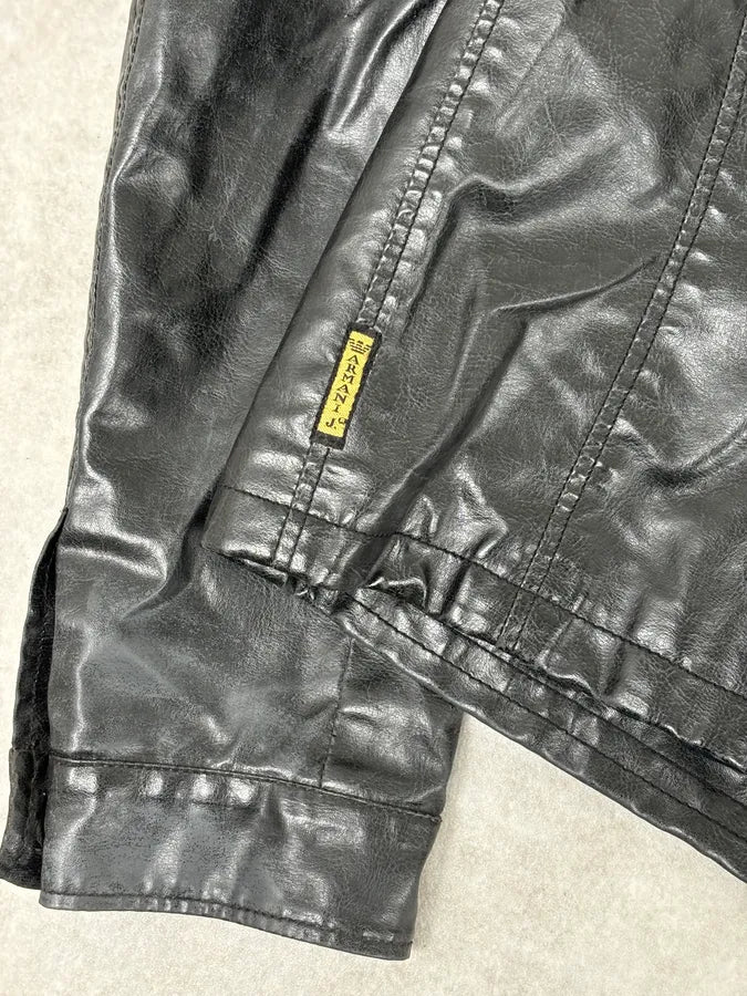 2000s Armani Black Eco Leather Biker Jacket vasODUd 9