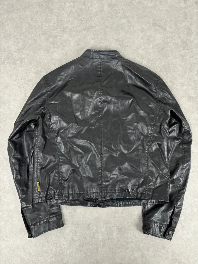 2000s Armani Black Eco Leather Biker Jacket vasODUd 4