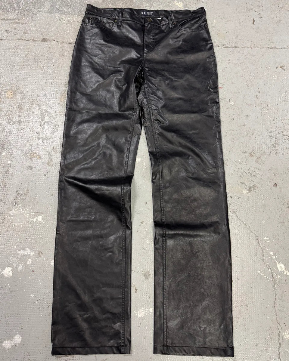 2000s Armani Black Eco Leather Rocker Pants (M) 0