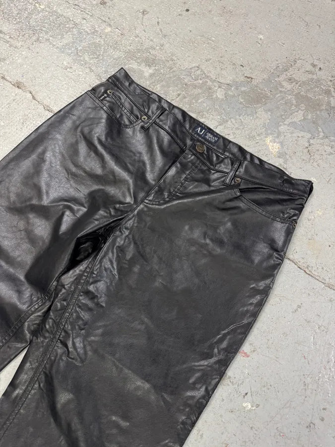 2000s Armani Black Eco Leather Rocker Pants (M) 1