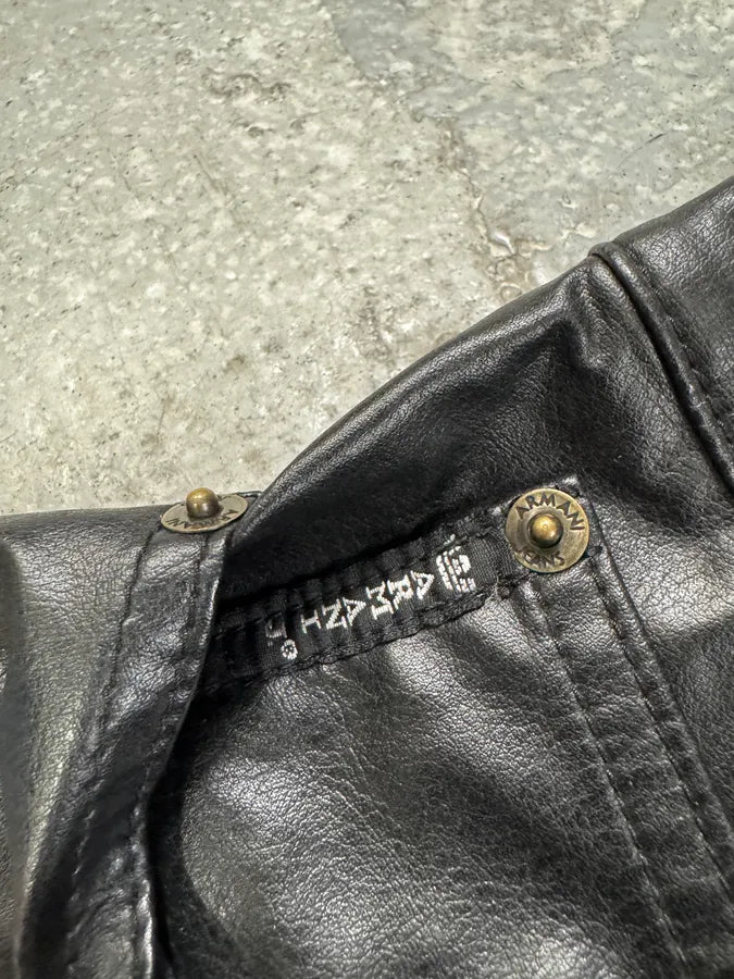 2000s Armani Black Eco Leather Rocker Pants (M) 3