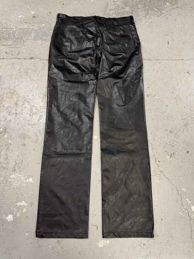2000s Armani Black Eco Leather Rocker Pants (M) 4