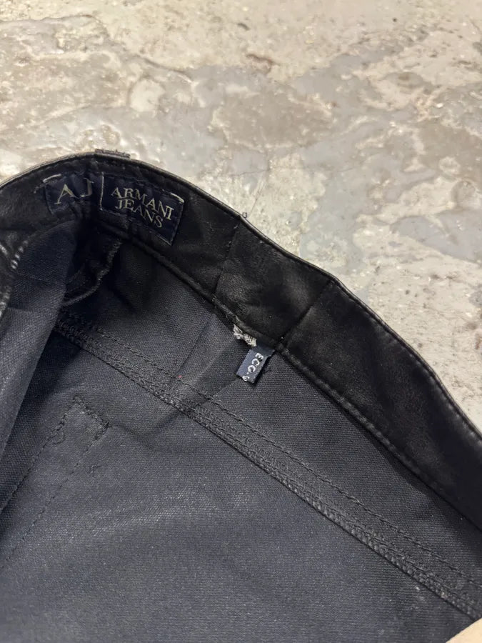 2000s Armani Black Eco Leather Rocker Pants (M) 5