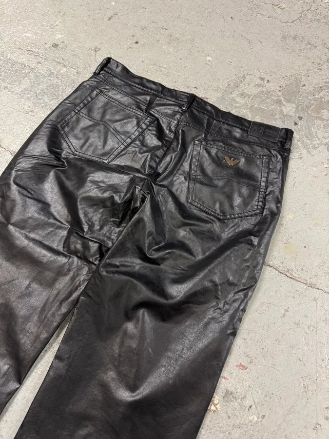 2000s Armani Black Eco Leather Rocker Pants (M) 7