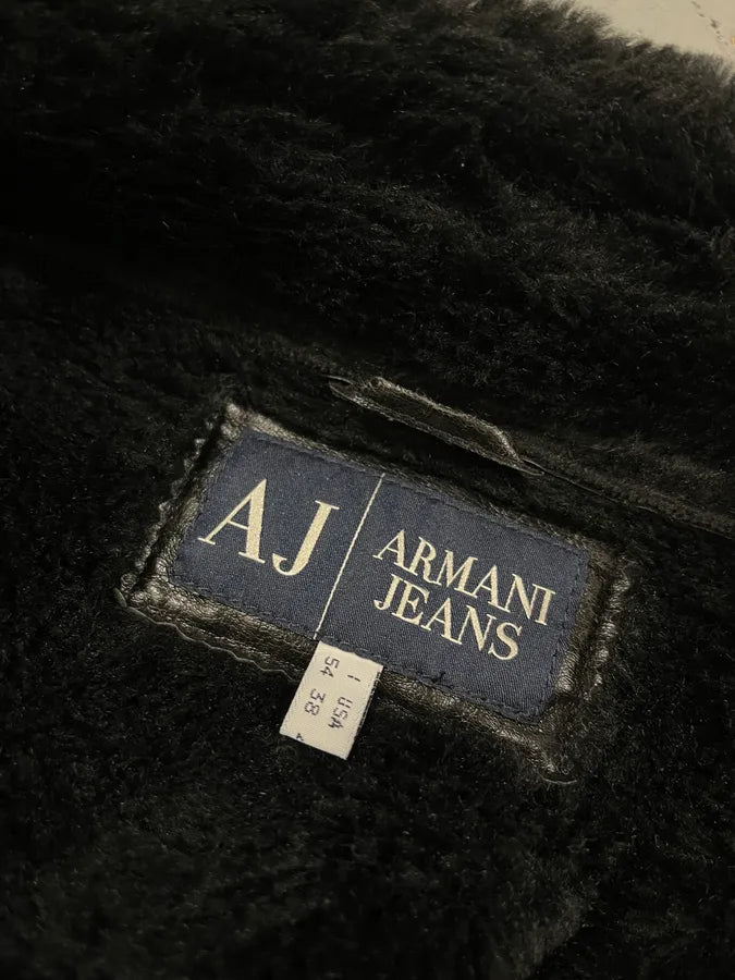 2000s Armani Black Faux Leather & Fur Long Coat dXtNUDH 10