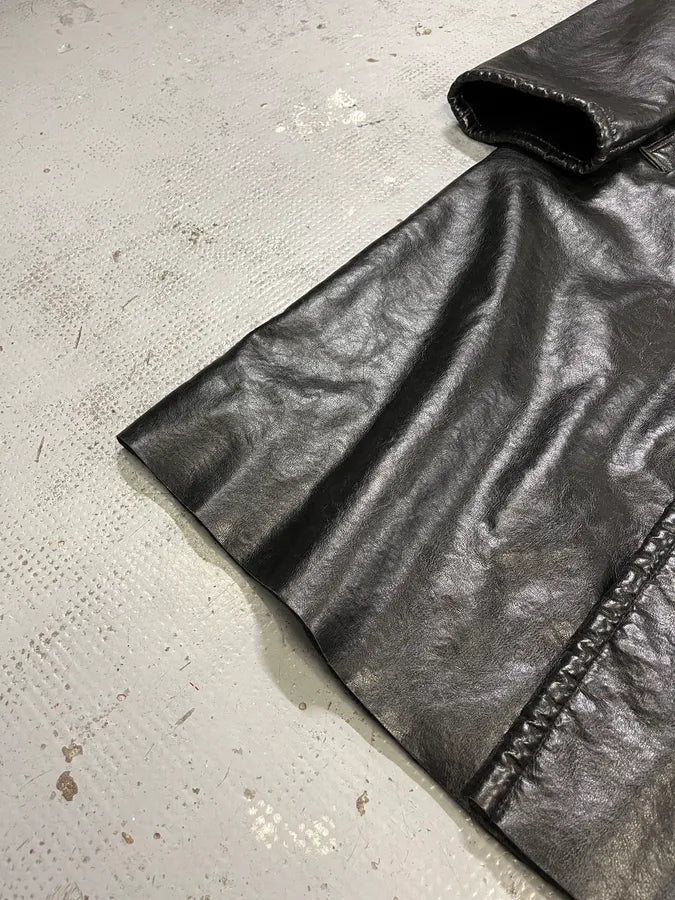 2000s Armani Black Faux Leather & Fur Long Coat dXtNUDH 6