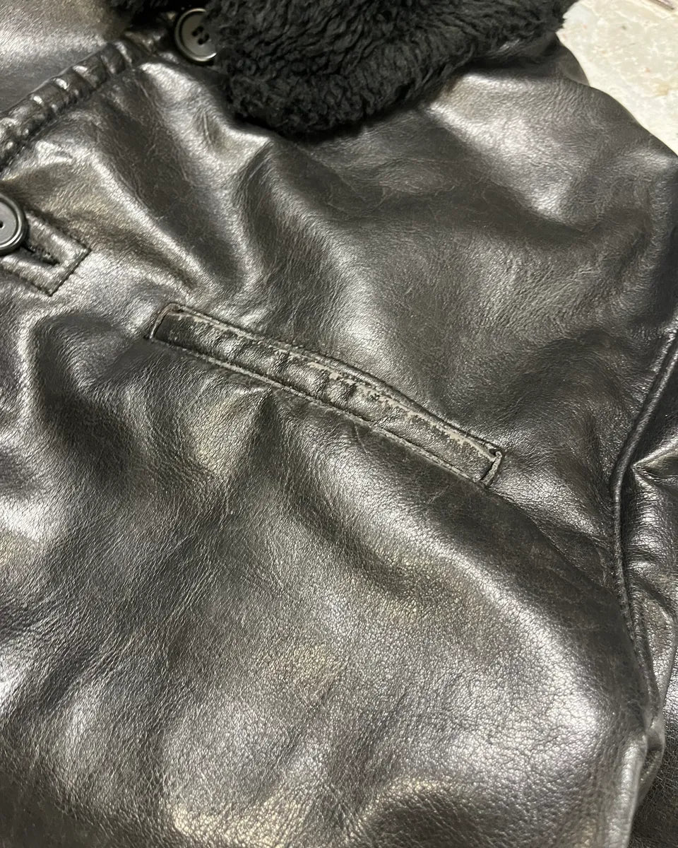 2000s Armani Black Faux Leather & Fur Long Coat SPArIcu 10