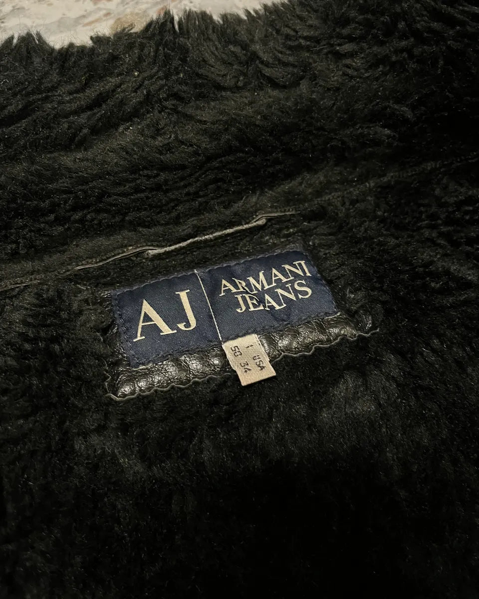 2000s Armani Black Faux Leather & Fur Long Coat SPArIcu 12