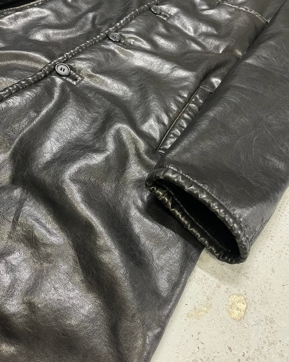 2000s Armani Black Faux Leather & Fur Long Coat SPArIcu 5