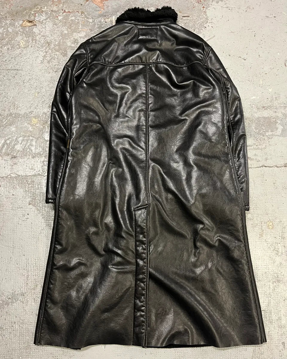 2000s Armani Black Faux Leather & Fur Long Coat SPArIcu 6